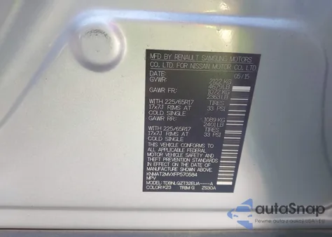 2015 Nissan Rogue Sv z USA, uszkodzony, nr VIN KNMAT2MVXFP570584